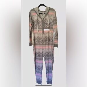 Victorias Secret Thermal Hooded Pajama One Piece Pink Gray White Size XLarge